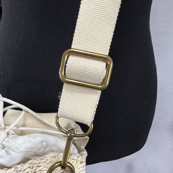 J CREW Small Montauk Bag Straw Tote Drawstring Top Removable Crossbody Strap - Picture 6 of 11